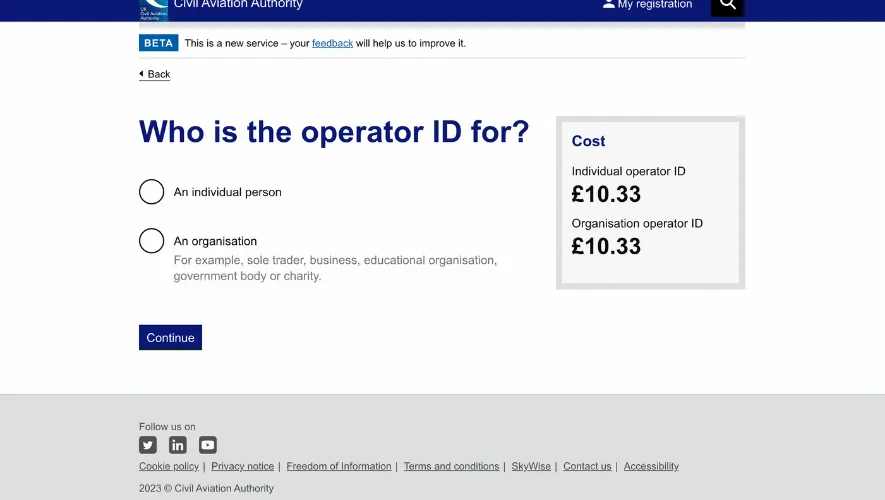 Select the Type of operator ID drones UK
