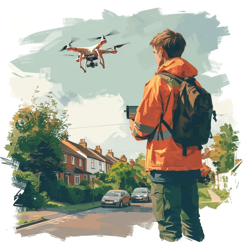 man flying drone in neighbour hood 1